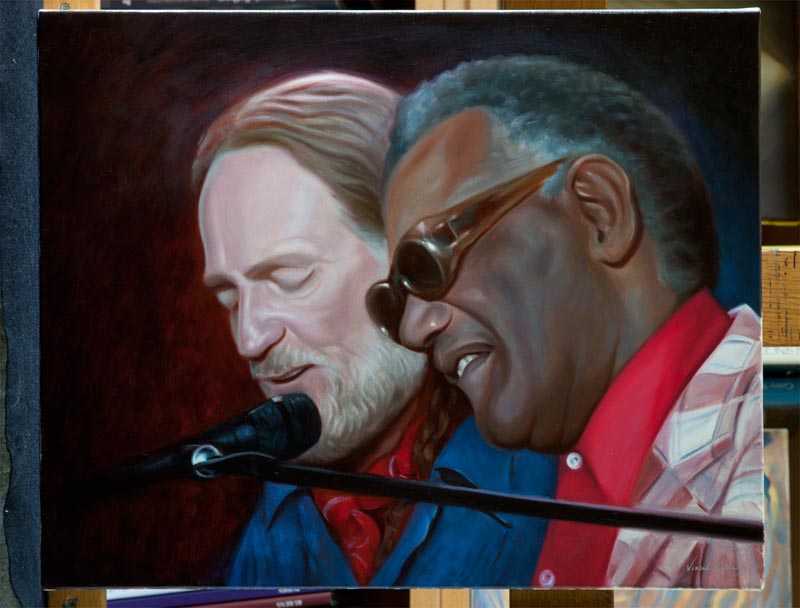 Painting of Willie Nelson and Ray Charles