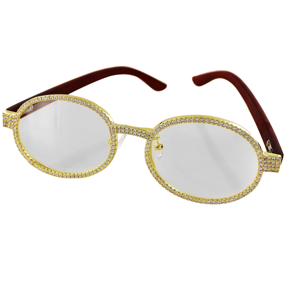 Round Icy Wooden Frame Custom Gold Tone Designer Glasses