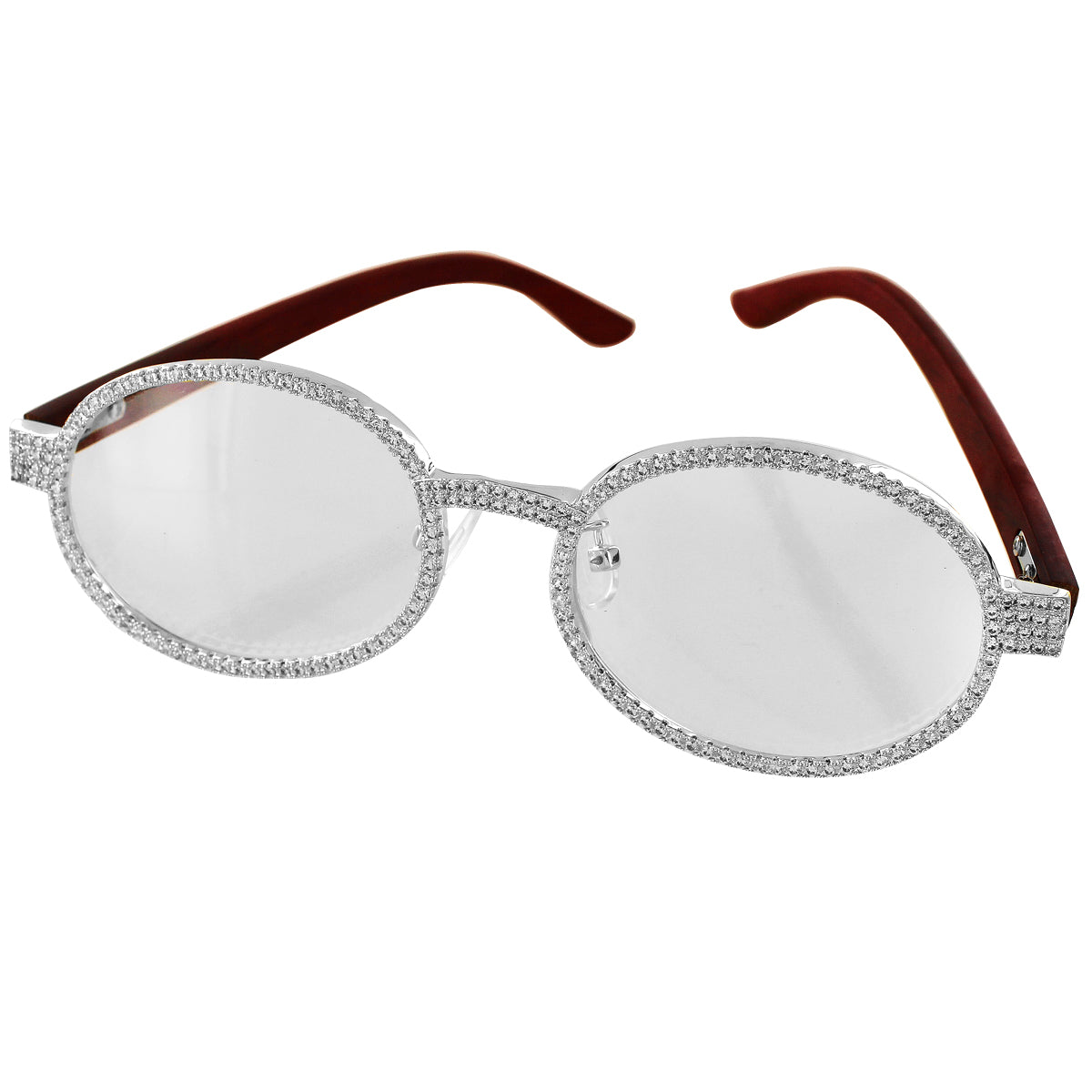 Wooden Frame Round Hip Hop White Gold Tone Glasses