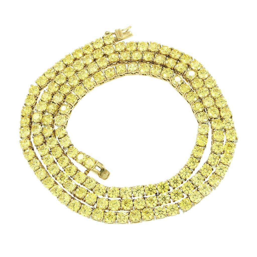 Tennis Link Necklace Chain 4 MM Canary Simulated Diamond 1 Row S