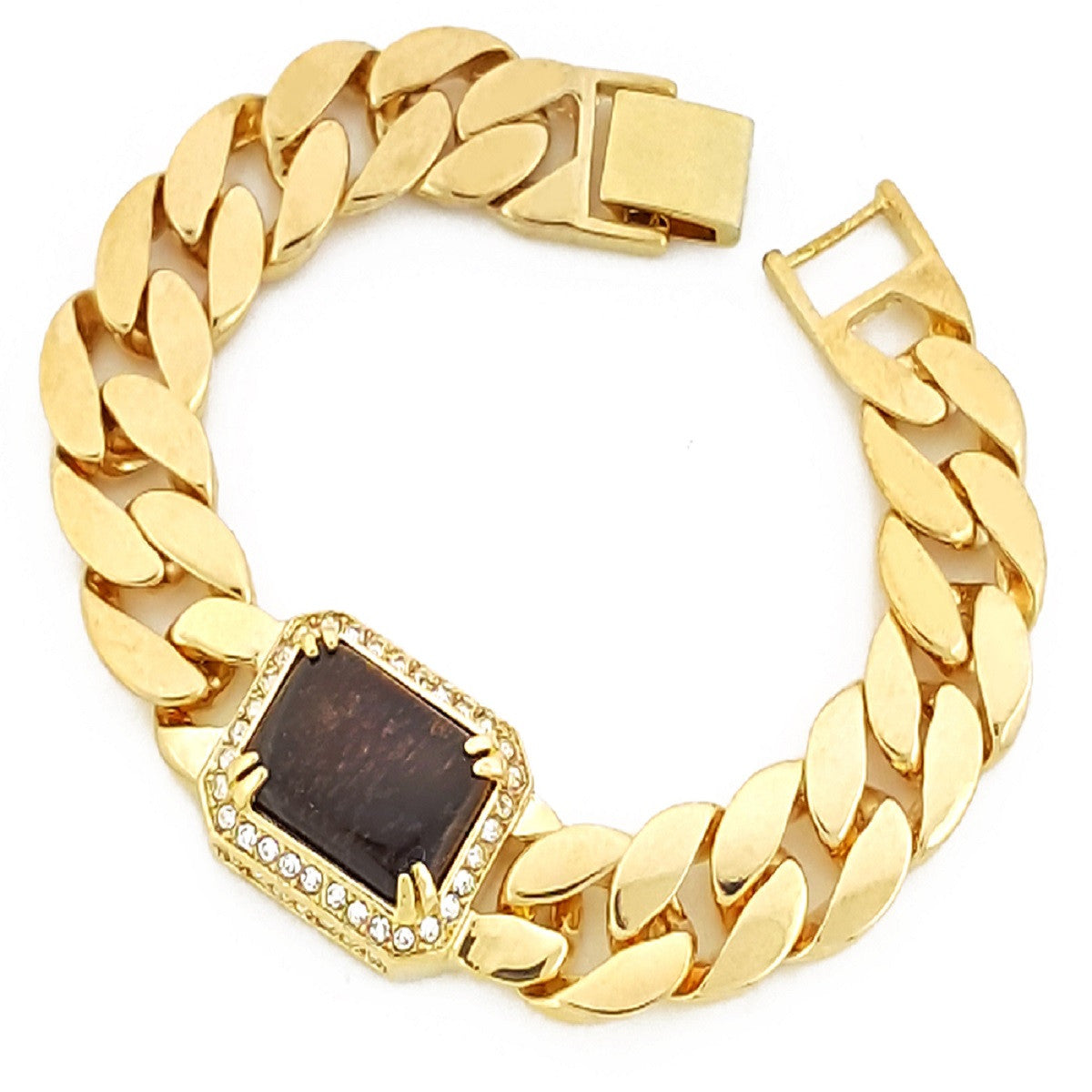 14K Gold Tone Tiger Eye Gemstone Bracelet