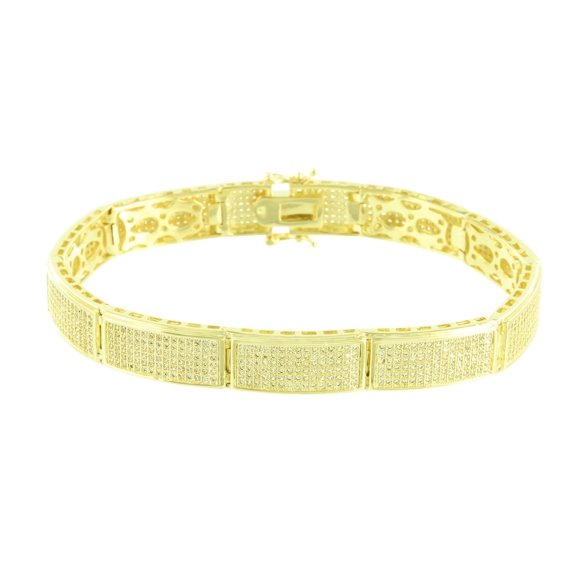 Rectangle Link Bracelet Canary Simulated Diamond Micro Pave