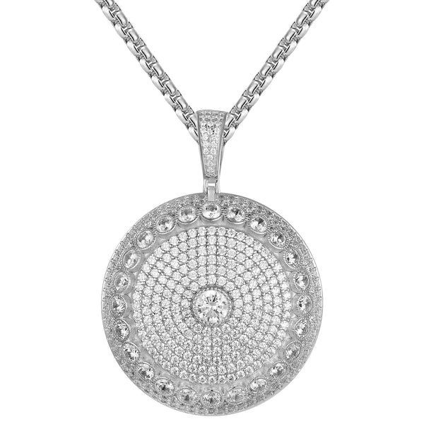 Silver Solitaire Bling Circle Medallion Pendant Chain | Master of Bling