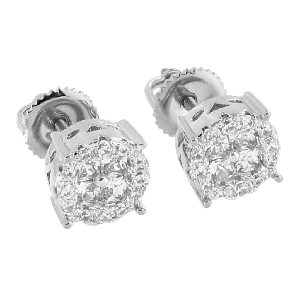 Cluster Set Solitaire Earrings 14k White Gold Finish Round Studs Lab D ...
