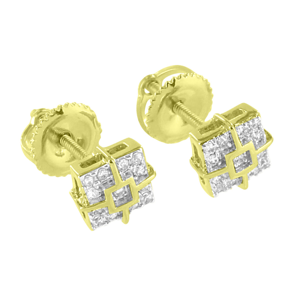 Square Face Earrings Bling Simulated Diamonds 14K Yellow Gold Finish S ...