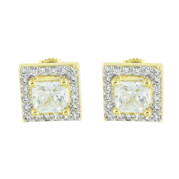 Square Shape Earrings 14k Gold Finish Mens Womens Lab Diamonds Classy ...