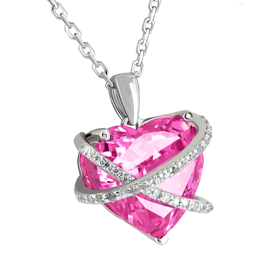 October Birthstone Ladies Real Silver Rose Lab Diamond Heart Charm Set ...