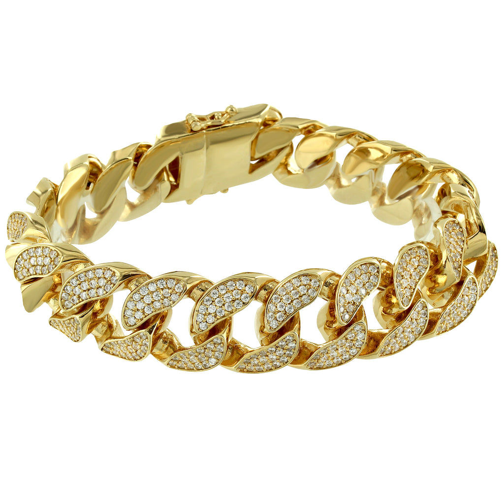 Men's Fully out Lab Diamonds Designer Miami Cuban Bracelet 14k Gold Fi ...