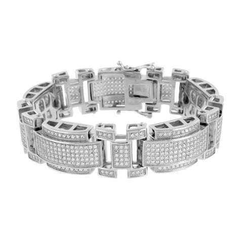 White Gold Mens Bracelet 14K Finish Lab Diamonds Solid Stainless Steel ...