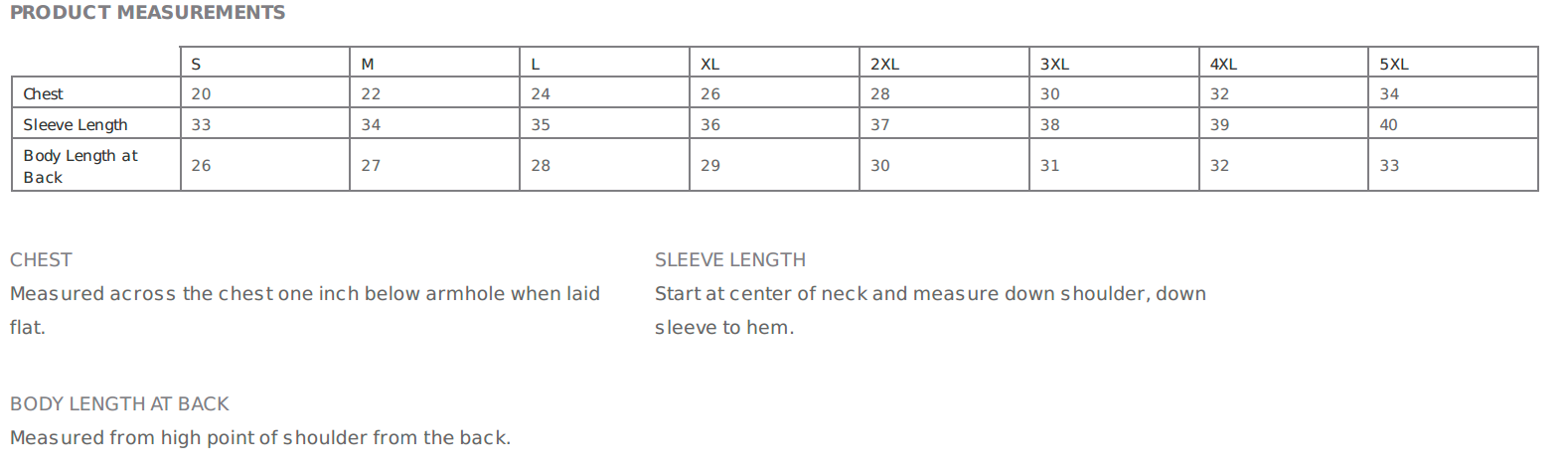 SIZE CHART