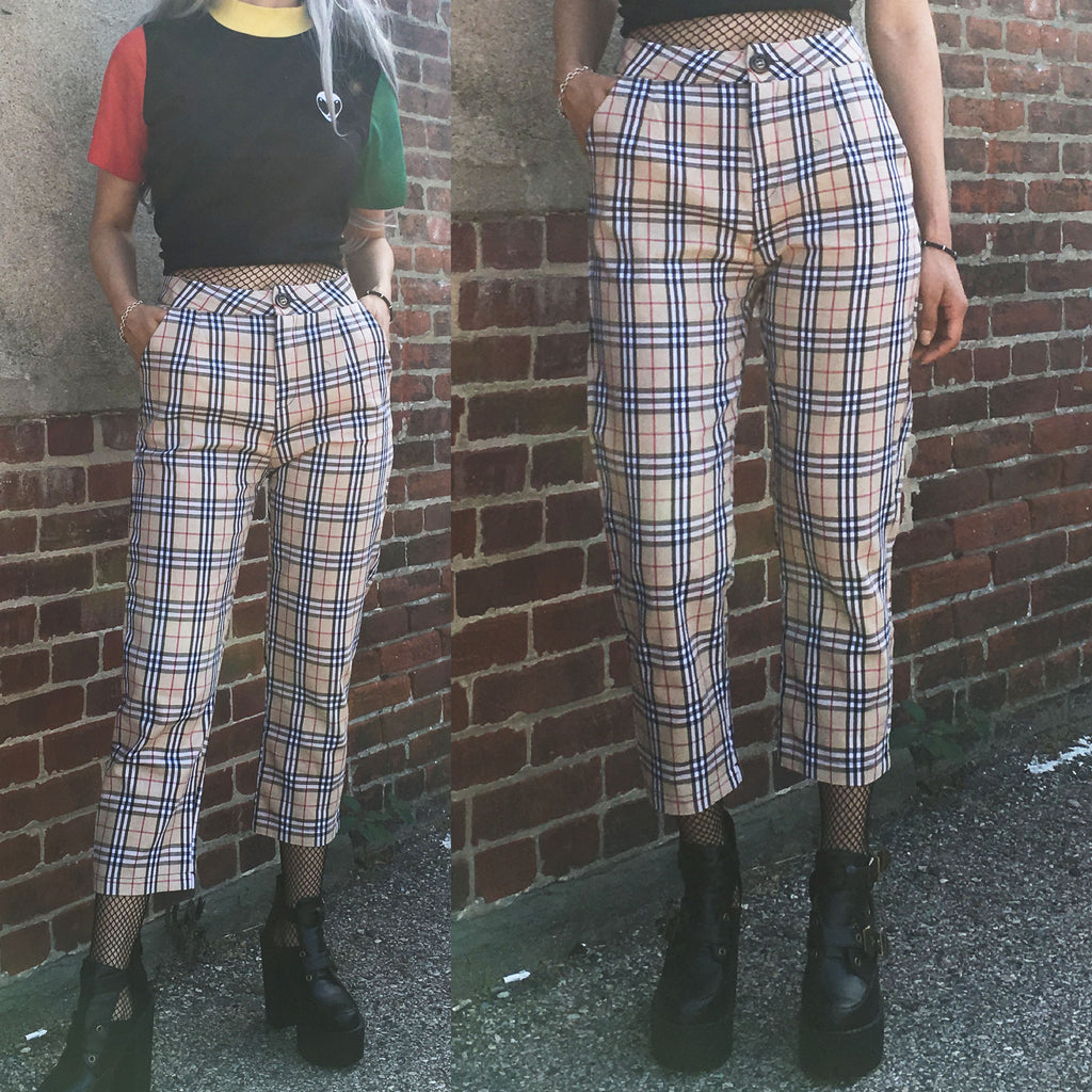 plaid cropped trousers