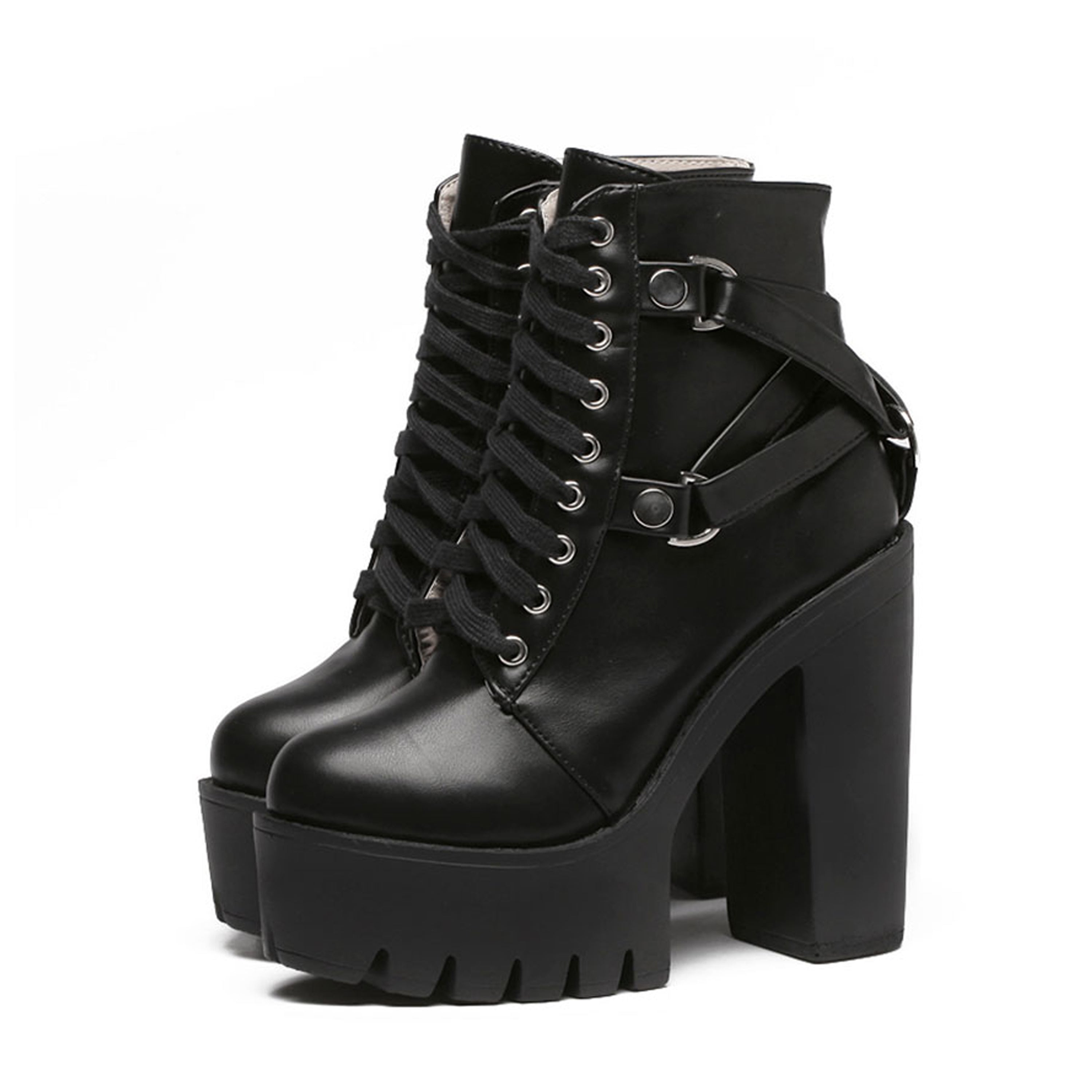high heel boots with buckles