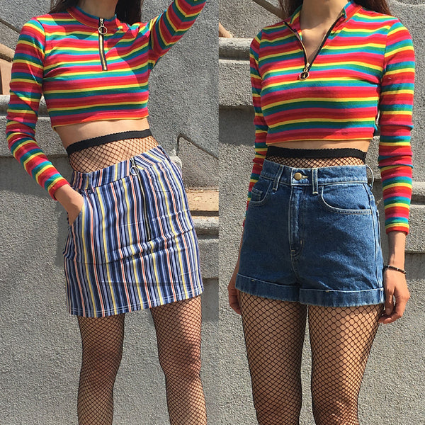 NEW RAINBOW 90S COLLECTION - CROP TOP ZIP UP – kokopiecoco