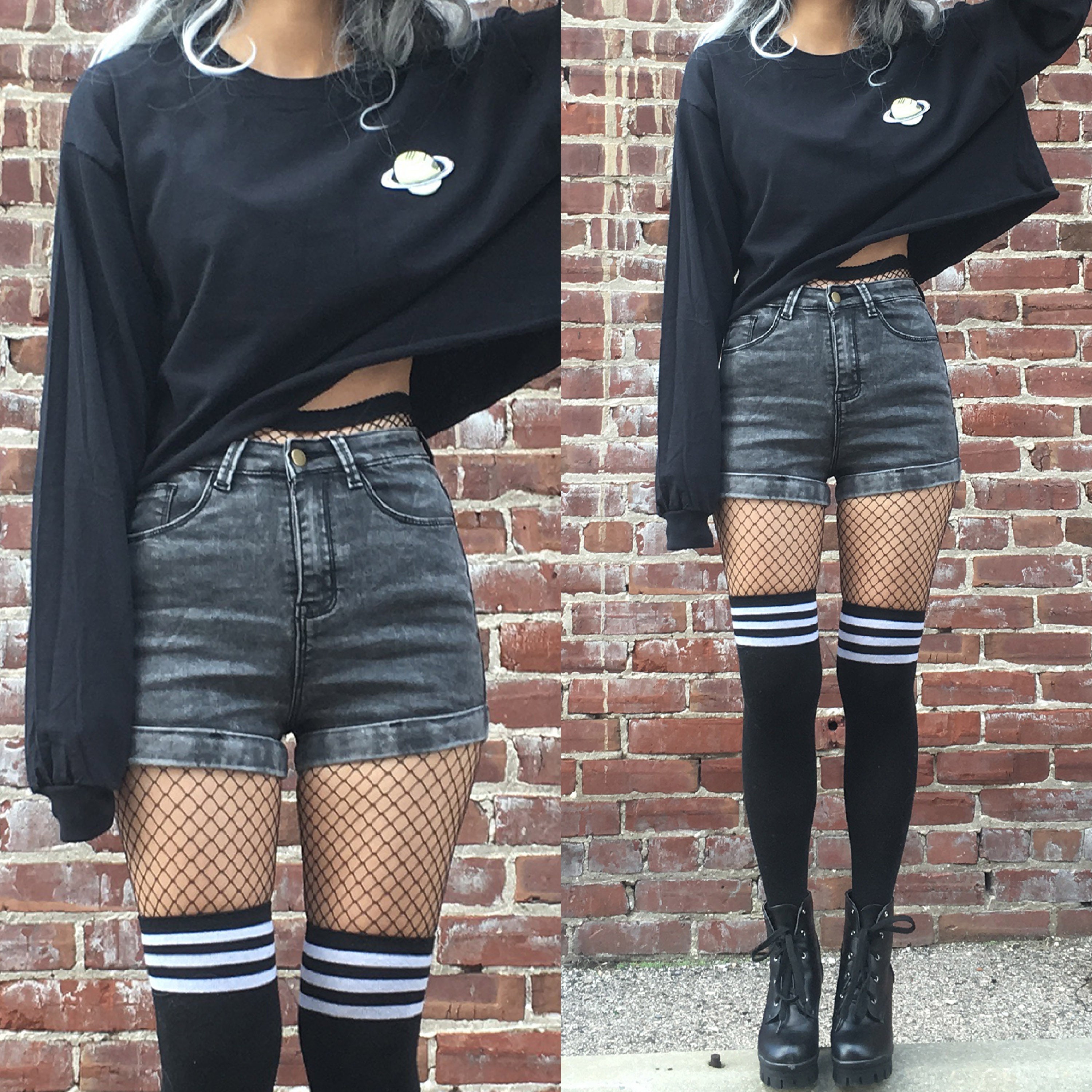 VINTAGE GRUNGE- WASHED BLACK DENIM SHORTS – kokopiecoco