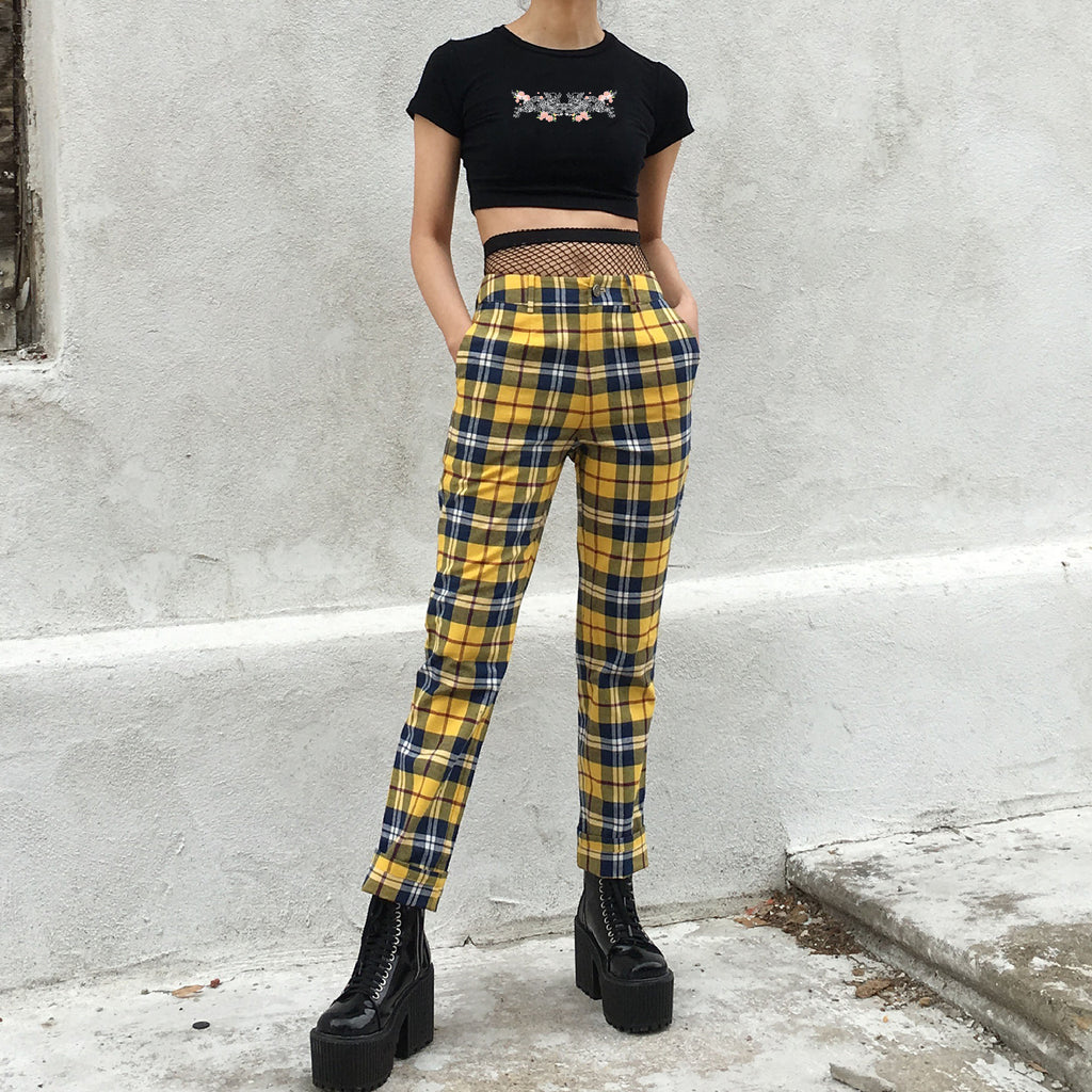 plaid pants high waisted