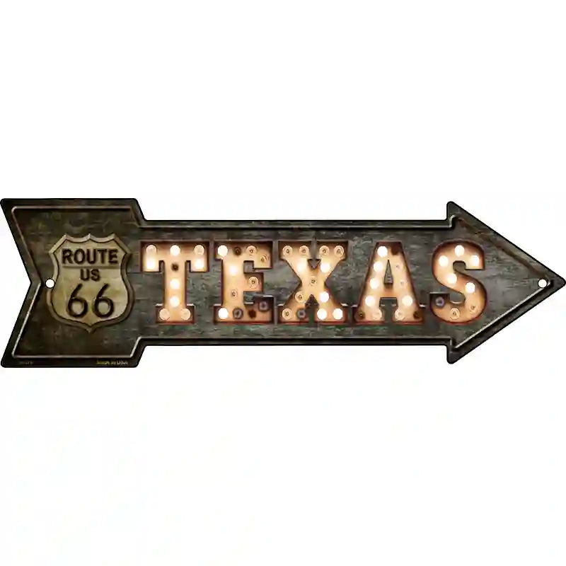 Texas ROUTE 66 Bulb Letters Novelty Metal Arrow Sign