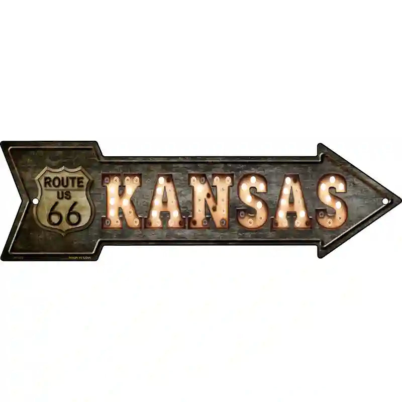 Kansas ROUTE 66 Bulb Letters Novelty Metal Arrow Sign