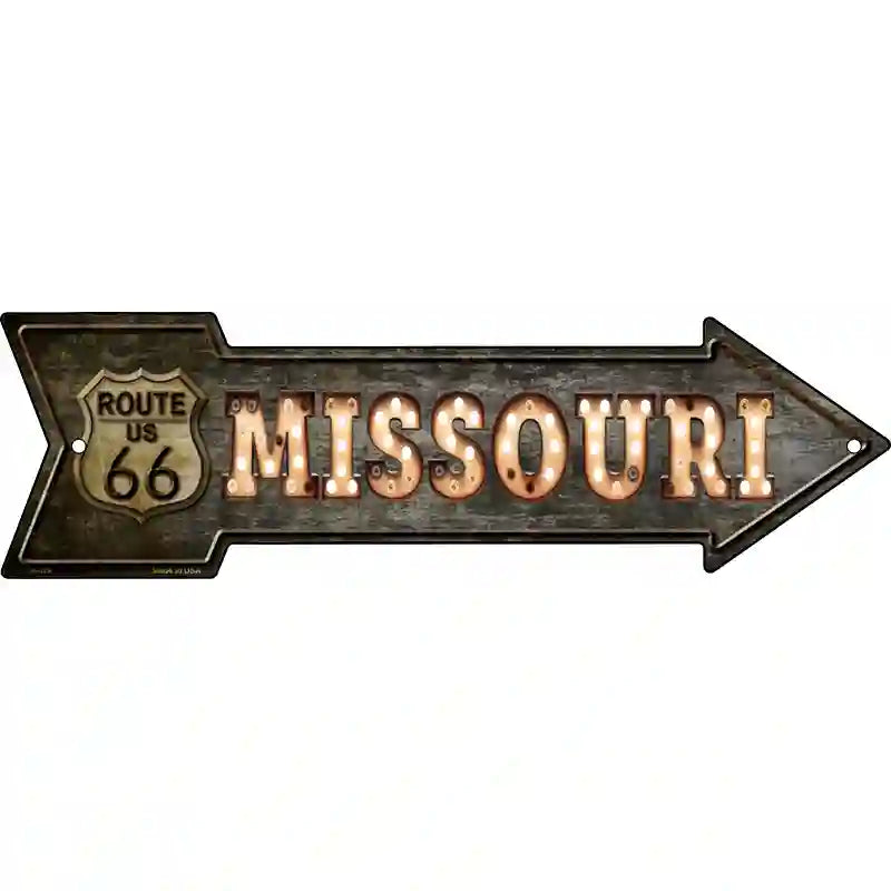 Missouri ROUTE 66 Bulb Letters Novelty Metal Arrow Sign
