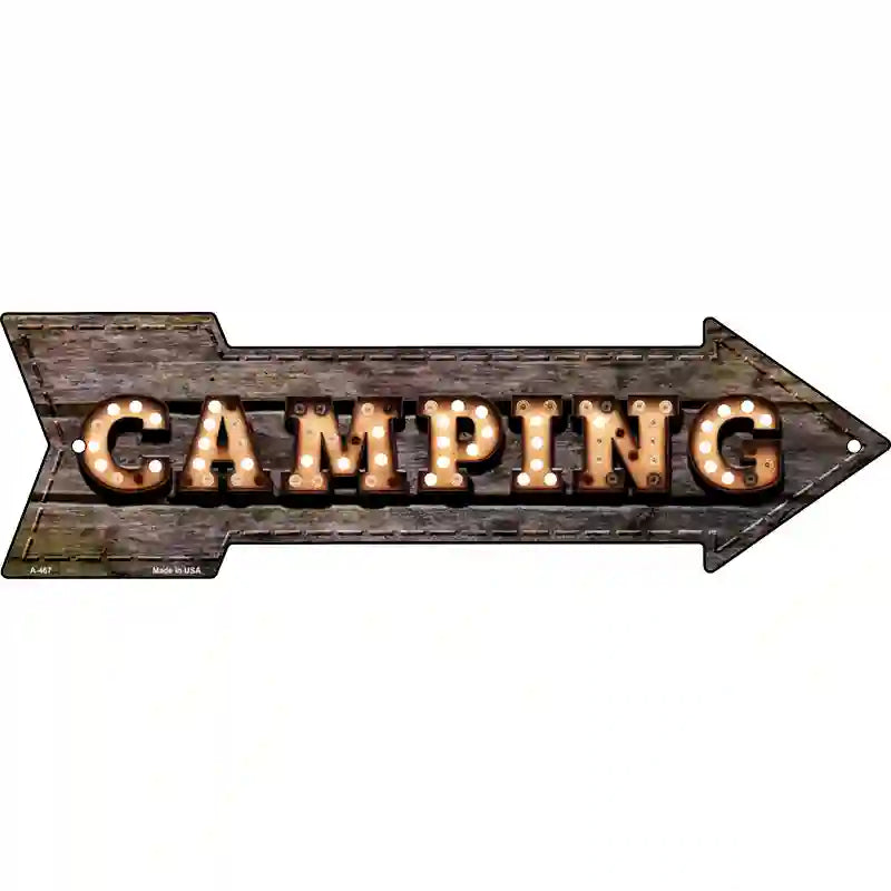 CAMPING Bulb Letters Novelty Metal Arrow Sign