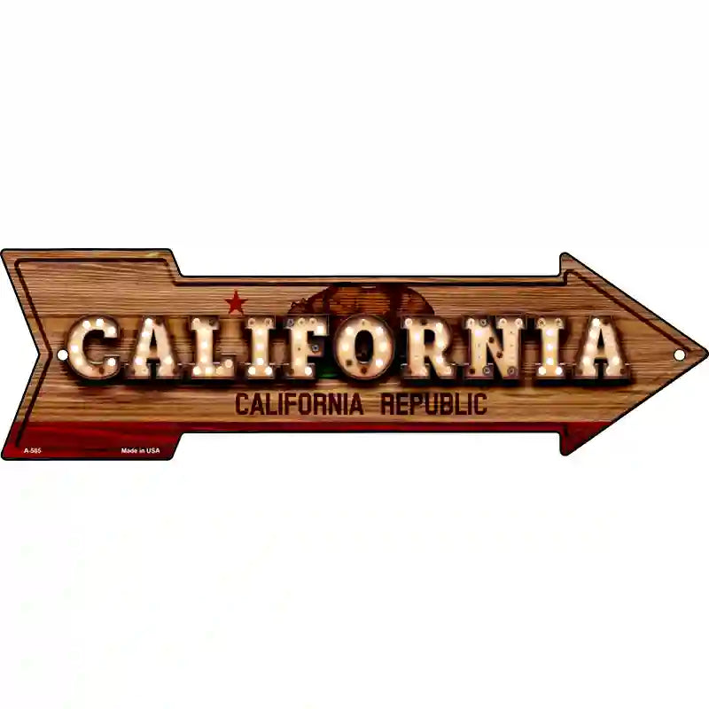 CALIFORNIA Bulb Lettering With State Flag Novelty Metal Arrow Sign