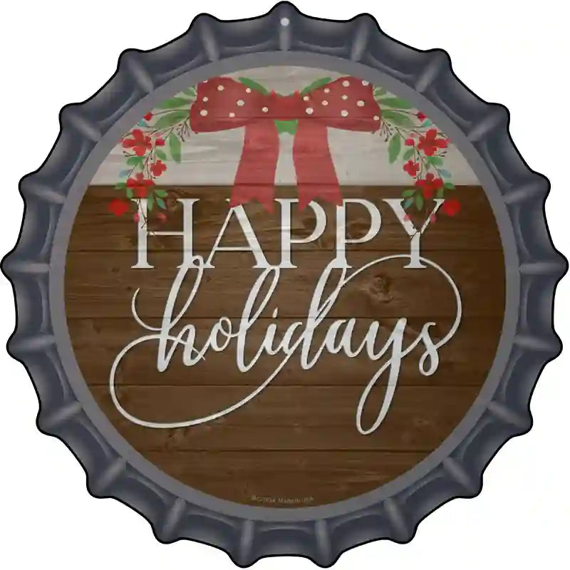 Happy HOLIDAYs Bow Wreath Novelty Metal Bottle Cap Sign