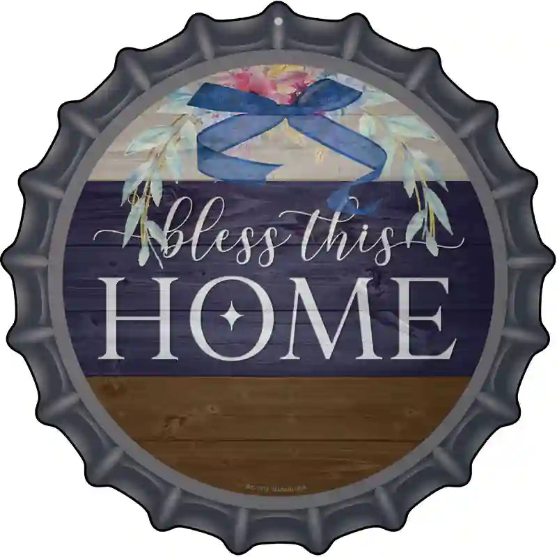 Bless This HOME Bow Wreath Novelty Metal Bottle Cap Sign