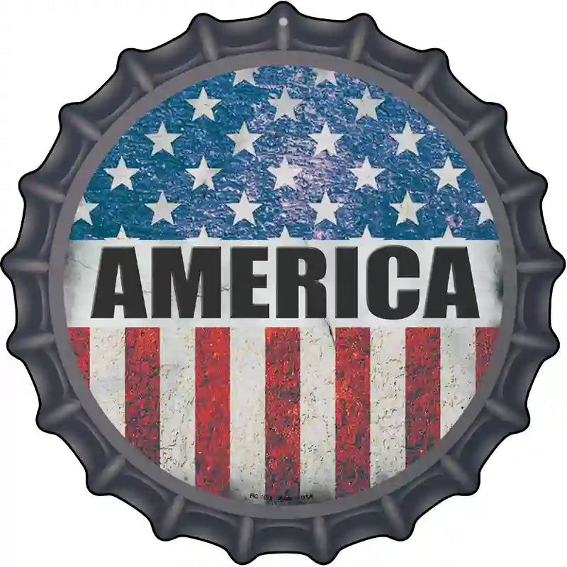 AmericA FlAg BAckground Novelty MetAl Bottle CAp Sign