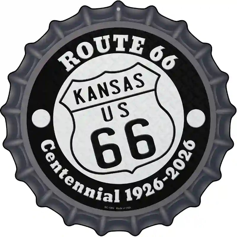 Kansas ROUTE 66 Centennial Novelty Metal Bottle Cap Sign