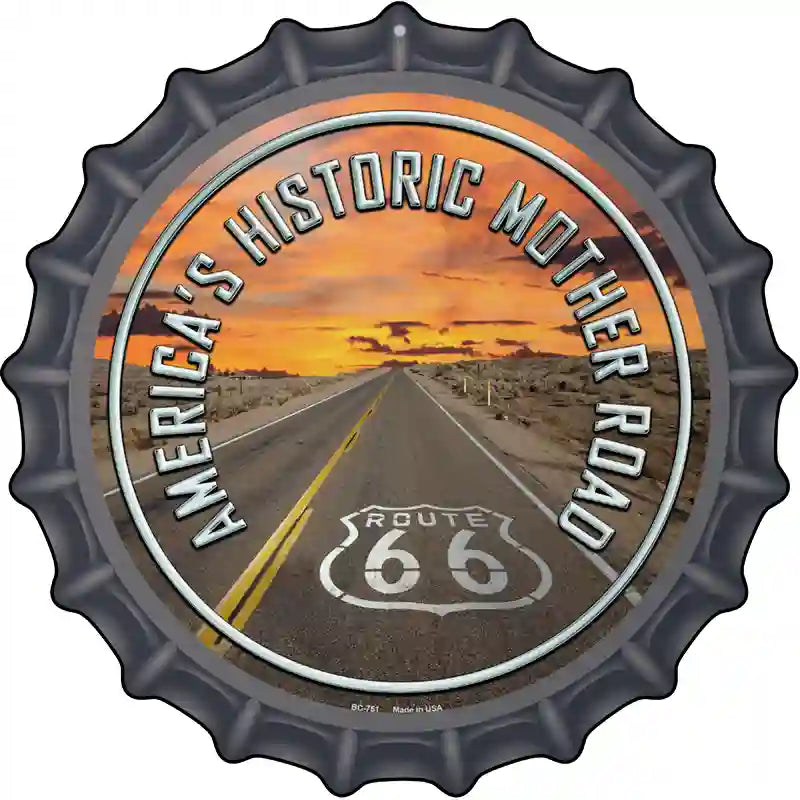 Mother Road ROUTE 66 Novelty Metal Bottle Cap Sign BC-751