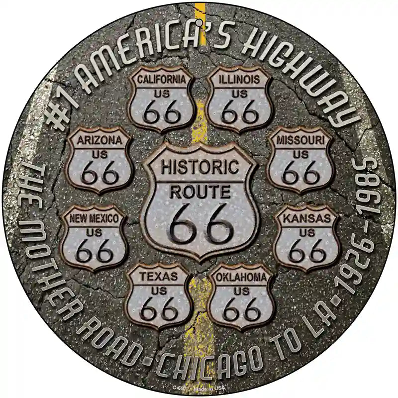 Route 66 Black TOP Novelty Metal Circular Sign