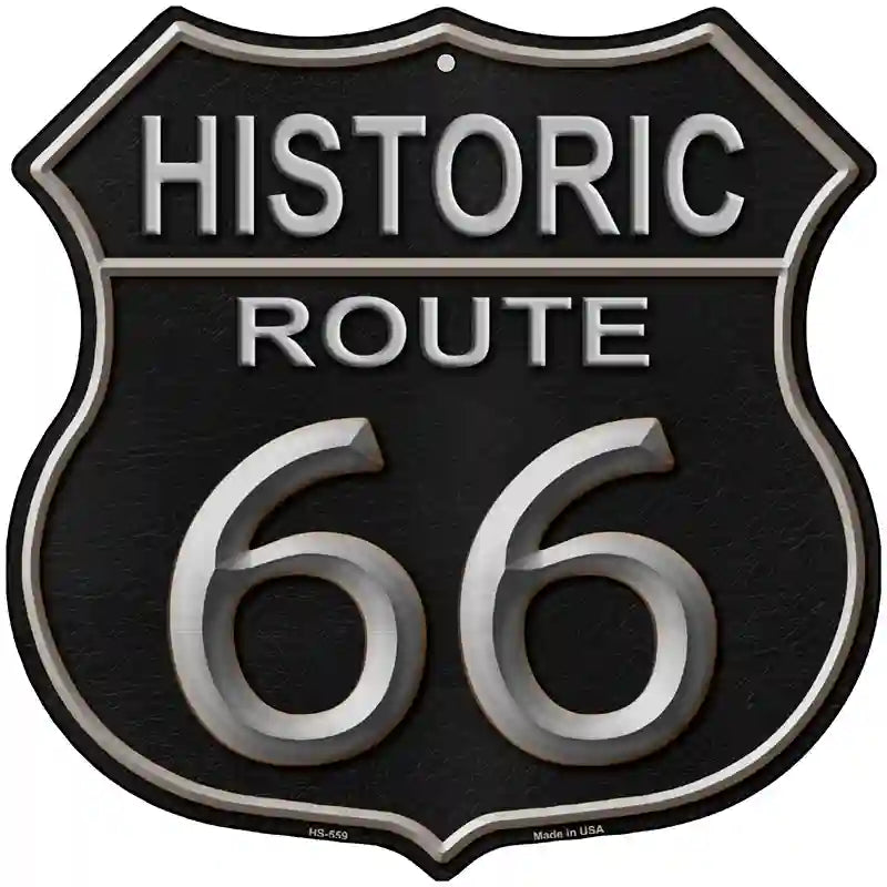 Historic Route 66 Black LEATHER Metal Novelty Highway Shield Sign