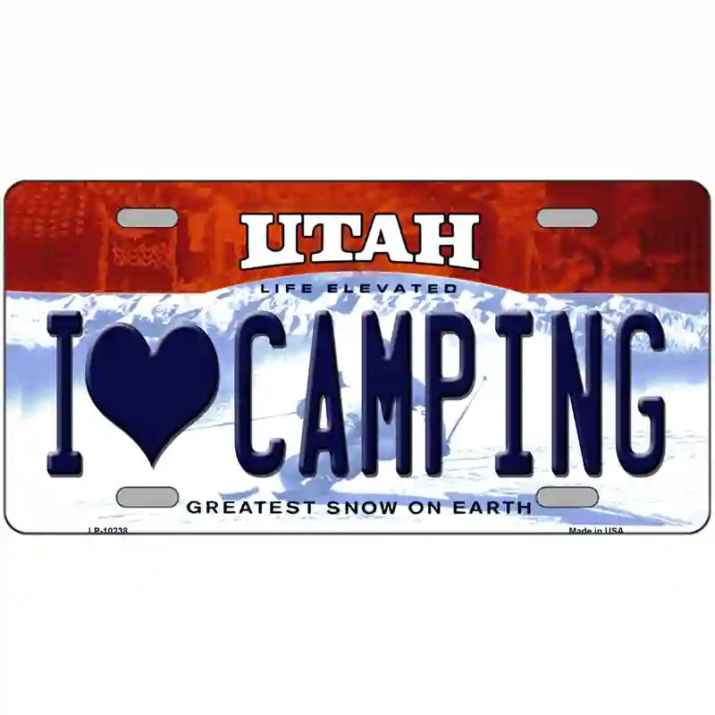 I Love CAMPING Utah Metal Novelty License Plate