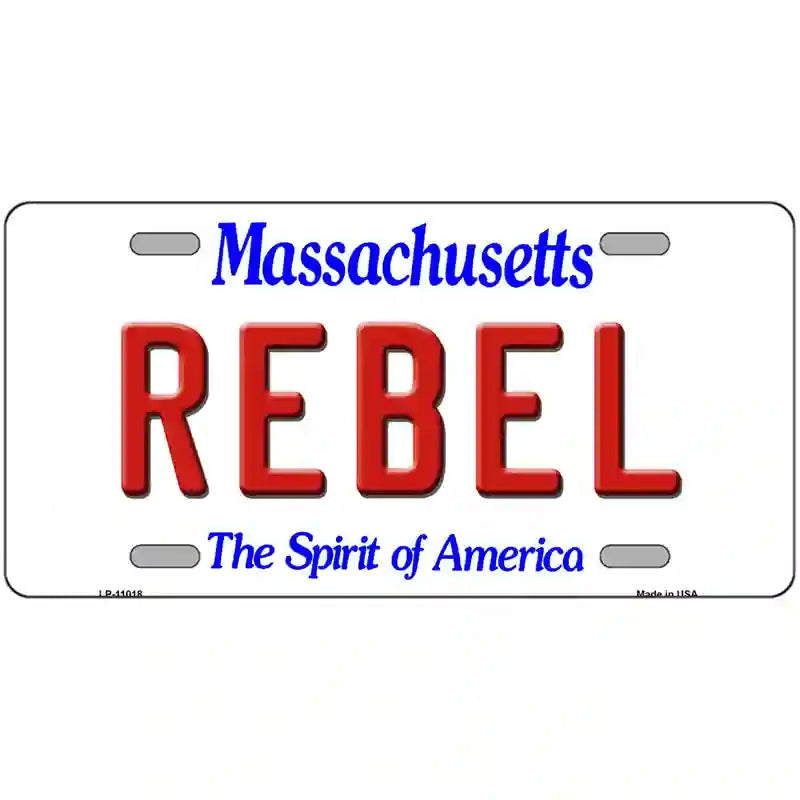 REBEL Massachusetts Metal Novelty License Plate