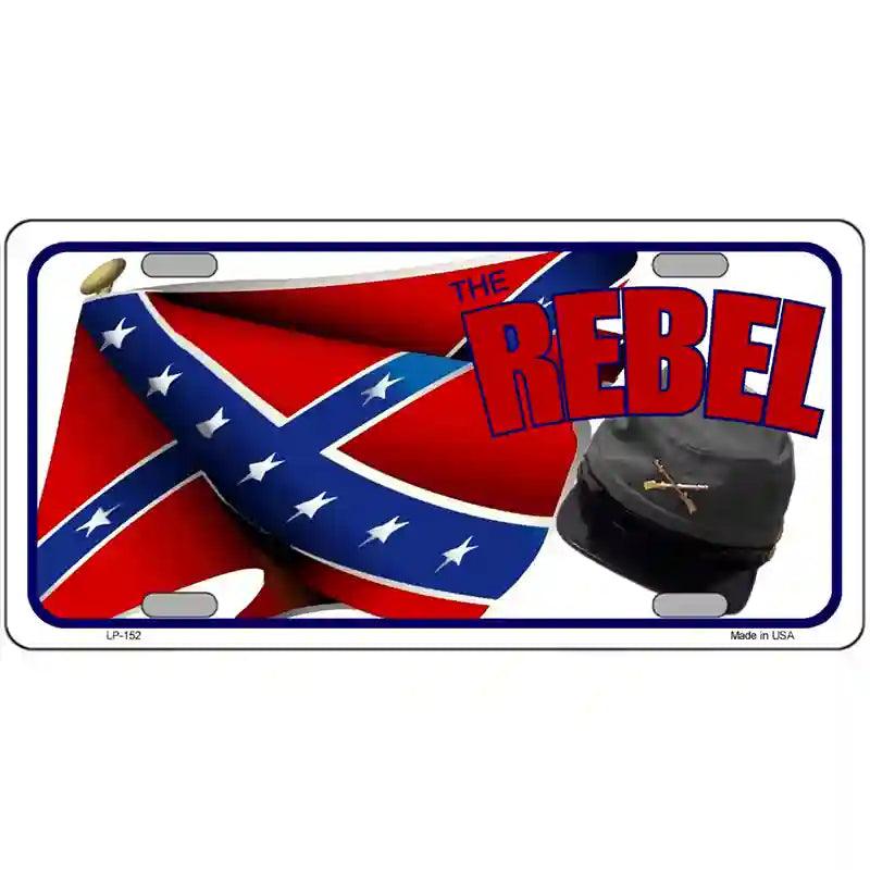 REBEL Cap And Flag Metal Novelty License Plate