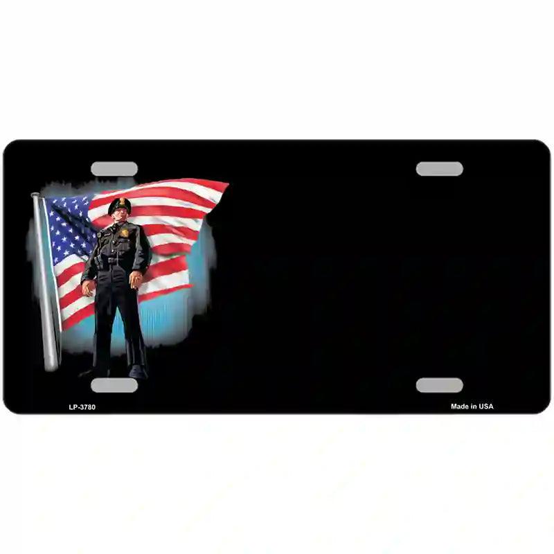 POLICE Officer American Flag Offset Metal Novelty License Plate