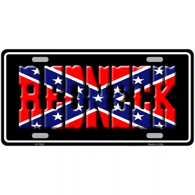 Redneck with REBEL Flag Novelty Metal License Plate