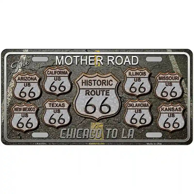 Route 66 Black TOP Metal Novelty License Plate
