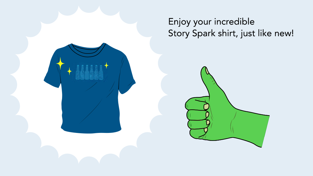 Cuidado de la camiseta con gráfico Story Spark: último paso