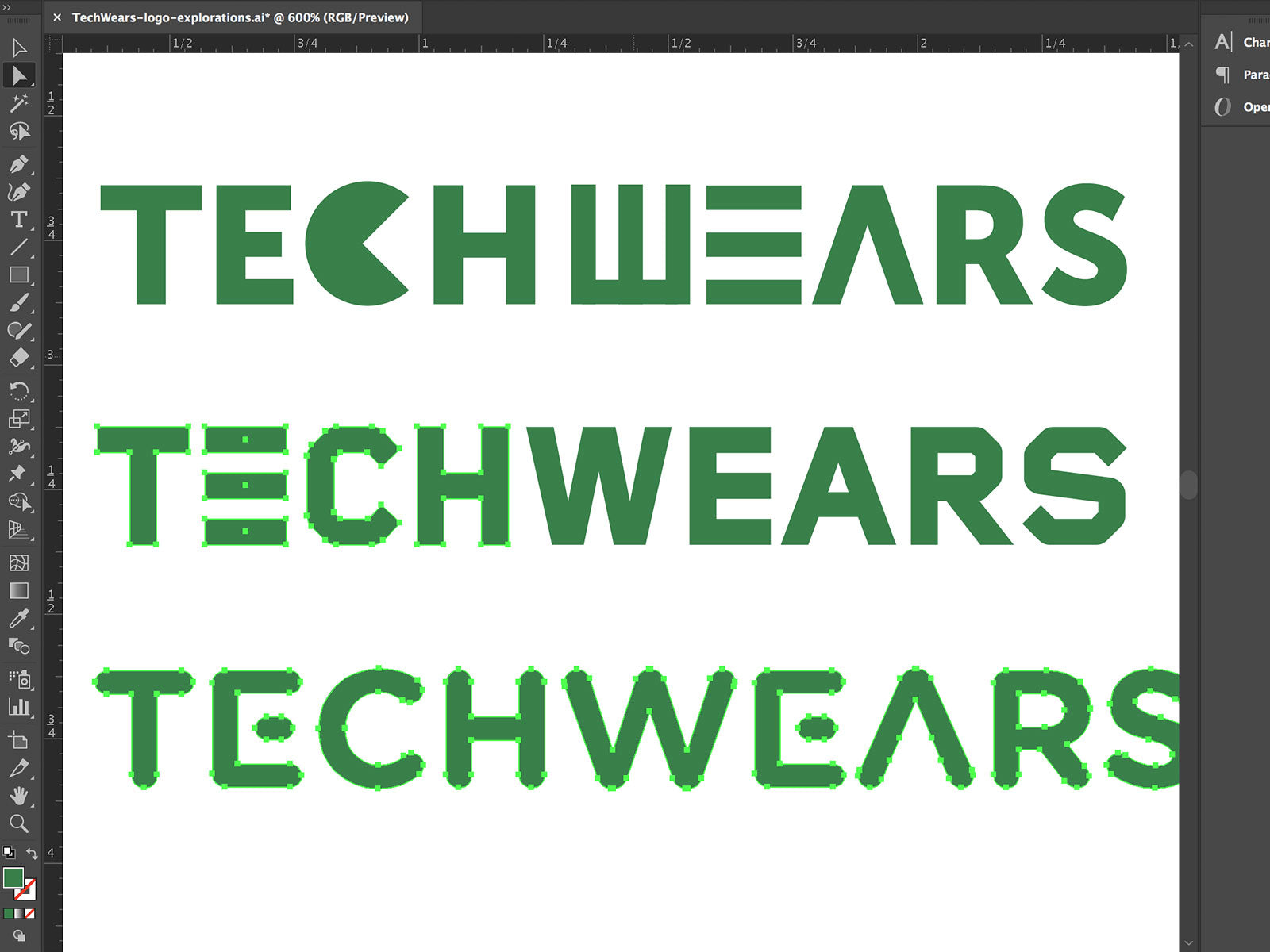 Croquis de typographie pour le logo TechWears