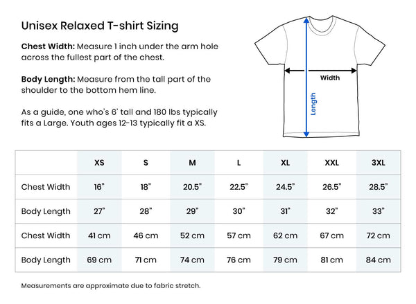 Tableau des tailles - T-shirt décontracté unisexe