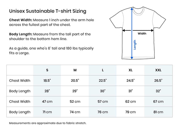 Tableau des tailles - T-shirt unisexe en coton biologique durable