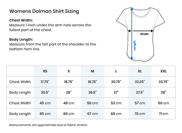 Size Chart - Womens Dolman Shirt