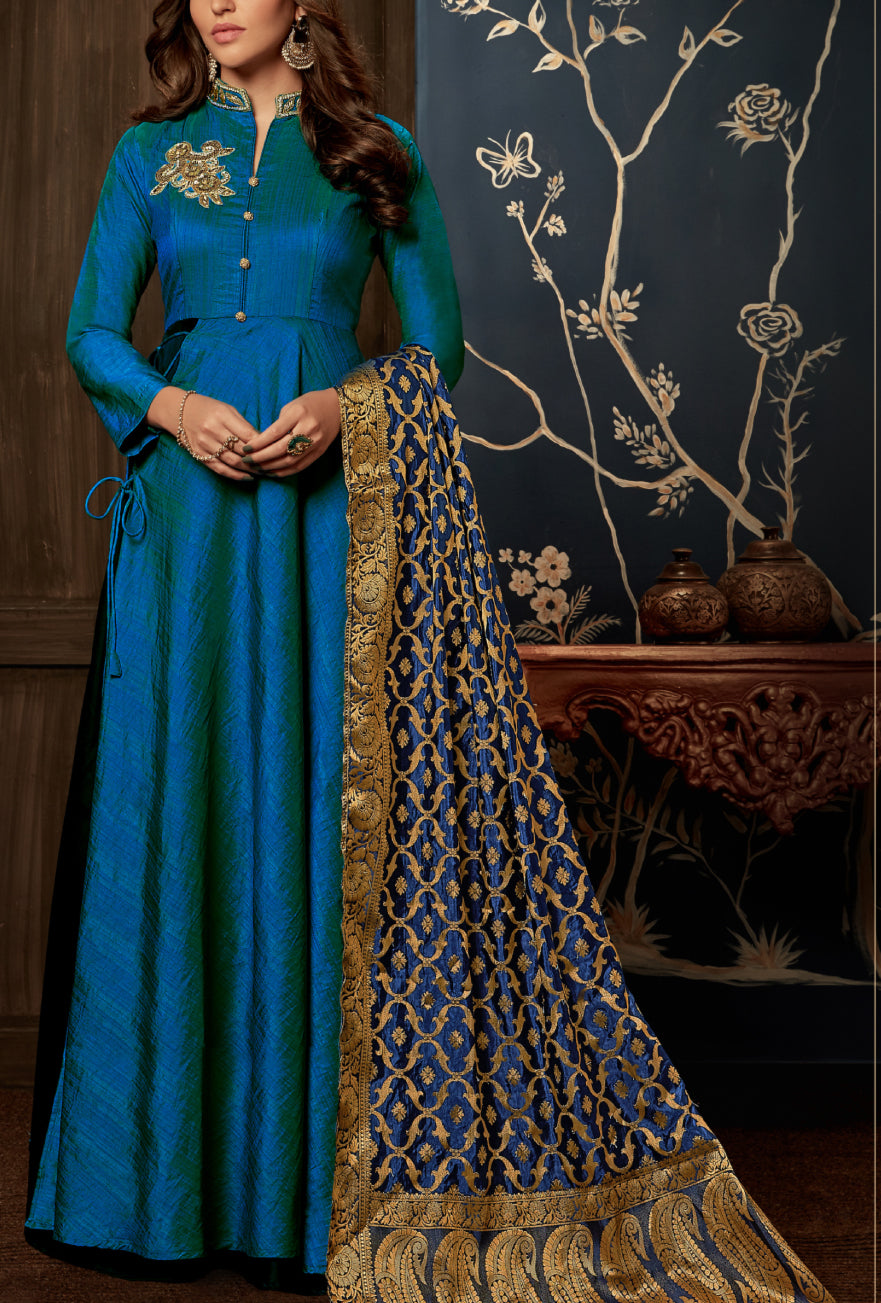 peacock blue anarkali