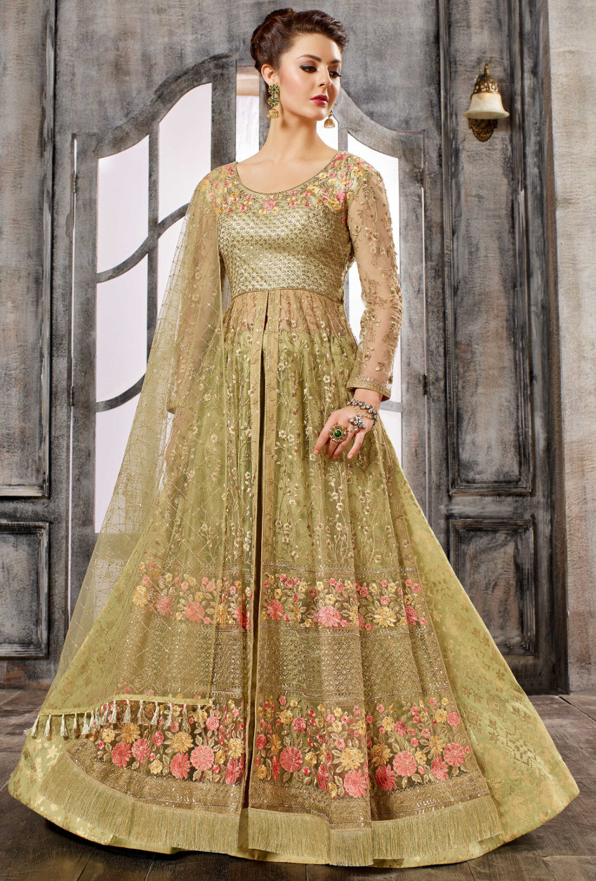 pink and gold anarkali