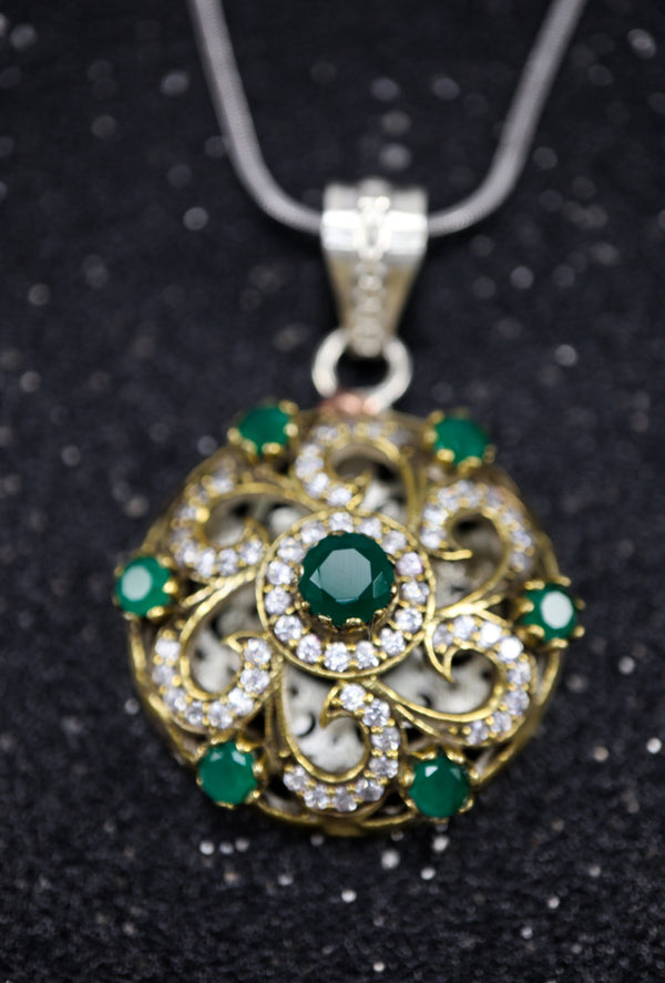 Green Chakra Silver pendant with gemstones