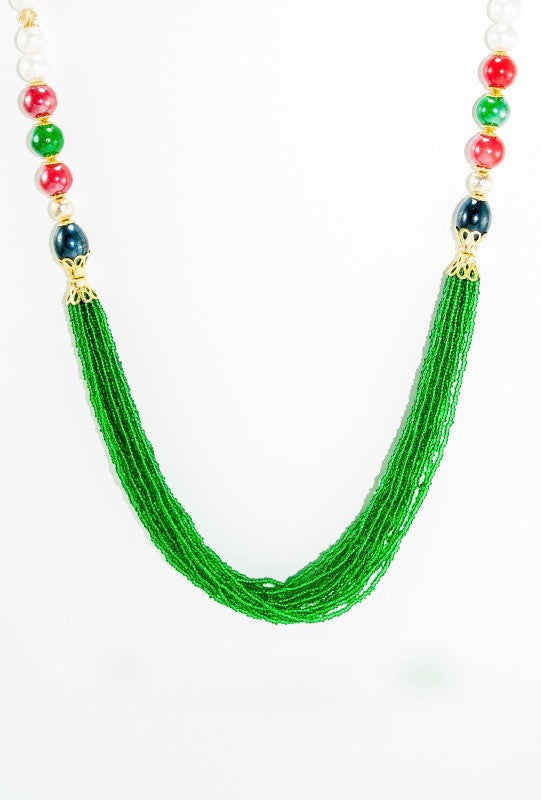 Piyali Necklace With Pearlsredemerald And Black Beads Desi Royale 3801