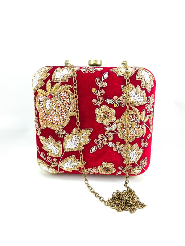 Red Zardozi Clutch