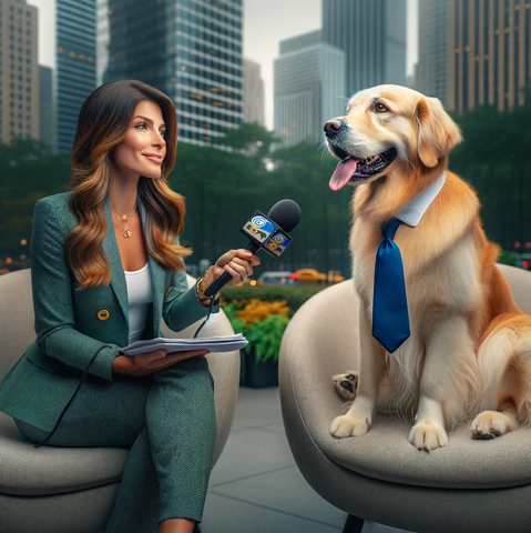 Dog with press journalist