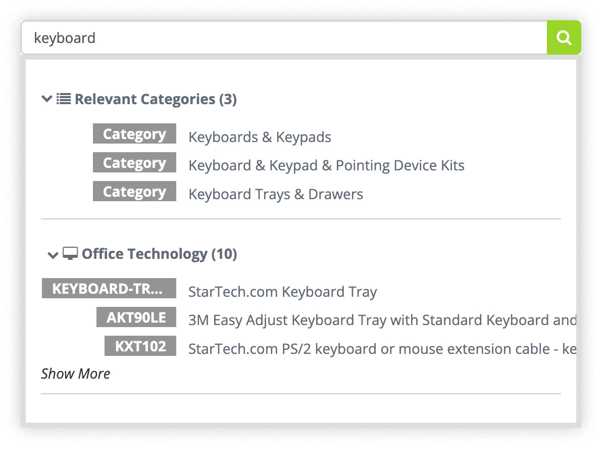 A screen capture example of the search functionality for office equipment available on the GoodSuite website.