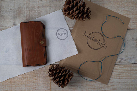Hand and Hide New Leather Phone Wallet Packaging for the Holidays